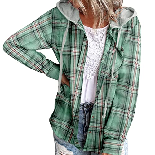 Petalum Damen Hemd kariert mit Kapuze Bluse Langarm Button Down Basic Boyfriend Holzfällerjacke Casual Dünne Blusenshirt von Petalum