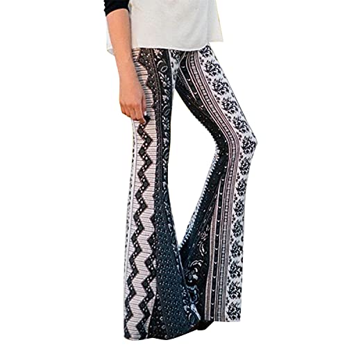 Petalum Damen Hose Boho Hippie Blumen Schlaghose Elegant High Waist Bootcut Freizeithose Weites Bein Palazzo Weihnachten Halloween Karneval Cosplay Kostüm Verkleidung von Petalum