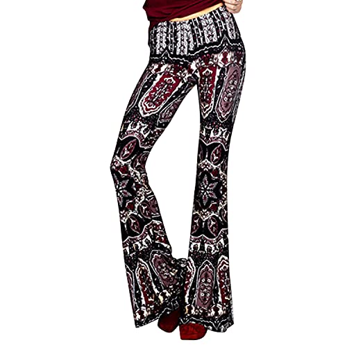 Petalum Damen Hose Boho Hippie Blumen Schlaghose Elegant High Waist Bootcut Freizeithose Weites Bein Palazzo Weihnachten Halloween Karneval Cosplay Kostüm Verkleidung von Petalum