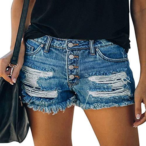 Petalum Damen Jeans Shorts Denim Kurz Lochjeans Sommer Beiläufige High Waist Zerrissenes Hotpants Boyfriend Gewaschene Distressed Löcher Casual Ripped Jeanshose (M, Numeric_38) von Petalum