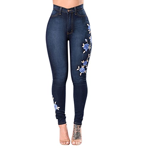 Petalum Damen Jeans Slim Fit Hose Blumemuster Streetwear Leggings Elegant Hohe Taille Jeanshose Leggings Elegant Hohe Taille Jeans Strumpfhosen Causal Hose von Petalum