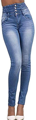 Petalum Damen Jeans mit Hoher Taille High Waist Stretch Schlank Jeanshose Push Up Denim Pants Boyfriend Knopfleiste EU36-52 von Petalum