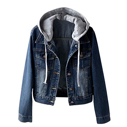 Petalum Jeansjacke Damen Jeans Jacke mit Kapuze Langarm Denim Jacket Teenager Slim Fit Hoodie von Petalum