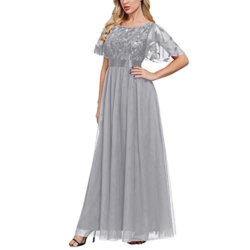 Petalum Damen Kleid elegant festlich Maxikleid hochzeit Abendkleid Mesh Brautjungfernkleider von Petalum