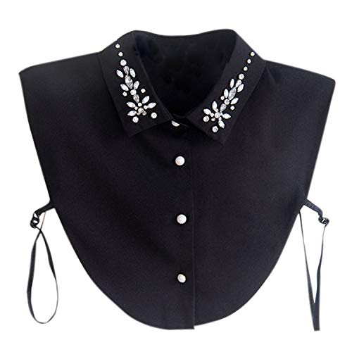 Petalum Damen Kragen Vintage Abnehmbar Hälfte Shirt Bluse Fraeun Hemdkragen Blusenkragen Strass Blumen mit verstellbarem Band und Knopfleiste von Petalum