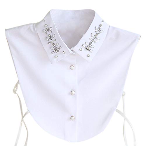 Petalum Damen Kragen Vintage Abnehmbar Hälfte Shirt Bluse Fraeun Hemdkragen Blusenkragen Strass Blumen mit verstellbarem Band und Knopfleiste von Petalum