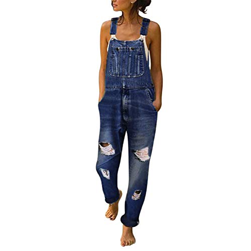 Petalum Damen Latzhosen Jeans Boyfriend Ärmellos Overalls Retro Denim Trägerhose Gerades Jumpsuit mit Taschen von Petalum