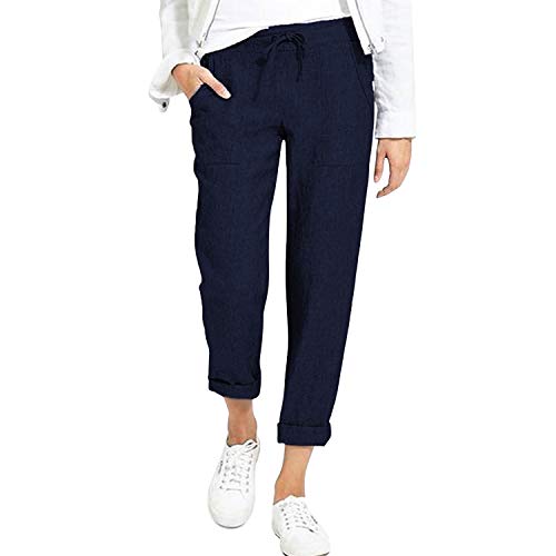 Petalum Damen Leinenhose Sommer Langhose leicht Strandhose Kordelzug Jogginghose Bequem Loose Freizeithose von Petalum