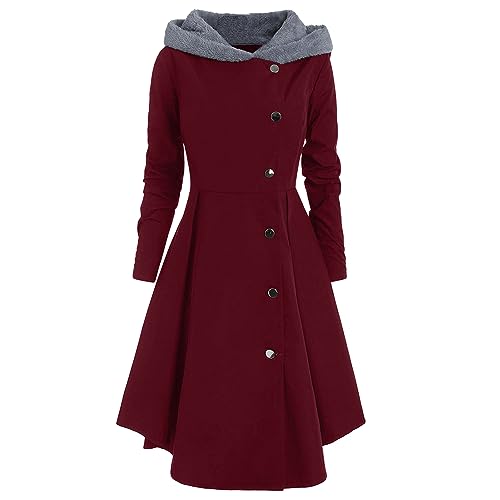 Petalum Damen Mantel Lang Hoodied Wintermantel elegant Herbst Winter Trencoat einfarbig Top Outwear von Petalum