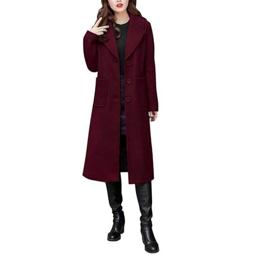 Petalum Damen Mantel Lang Wintermantel elegant Herbst Winter Trencoat einfarbig Top Outwear Revers-Kragen klassischer Übergangsmantel mit Taschen von Petalum
