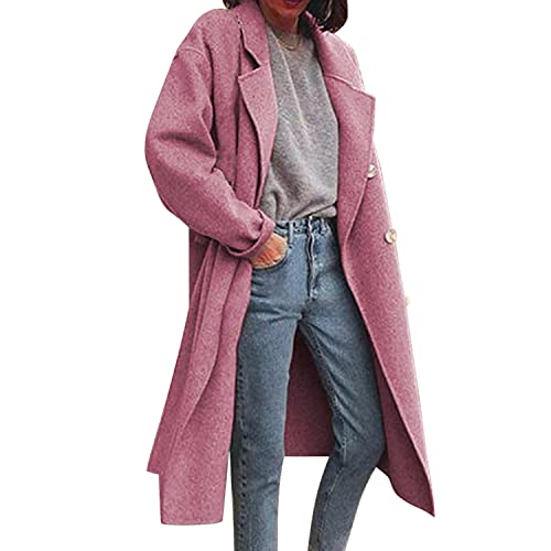 Petalum Damen Mantel Lang Wintermantel elegant Herbst Winter Trencoat einfarbig Top Outwear klassischer Übergangsmantel mit Revers-Kragen von Petalum