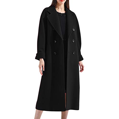 Petalum Damen Mantel Winter Jacken Langarm Trenchcoat Parka Doppel Knopfleiste Gürtel Einstellbar Einfarbig mit Taschen von Petalum