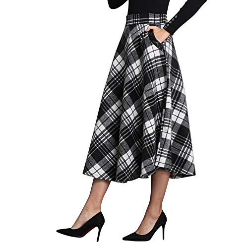 Petalum Damen Maxirock Winter Lang Rock Elegant Vintage Wollrock Hoch Taille A Linie Plissee Winterrock Faltenrock Streetwear Party von Petalum