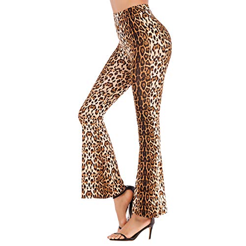 Petalum Damen Schlaghose Leopard Gepard Leo Muster Hose Animal Print Bootcut Schlag High Waist Stretch Elegant Weite Bein Leopard Freizeit Schlangenmuster Streifen (36, Leopard) von Petalum