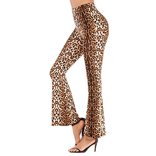 Petalum Damen Schlaghose Leopard Gepard Leo Muster Hose Animal Print Bootcut Schlag High Waist Stretch Elegant Weite Bein Leopard Freizeit Schlangenmuster Streifen (44, Leopard) von Petalum