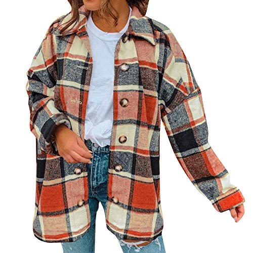 Petalum Damen Shirt Flanell Plaid Jacke Langarm Top Fashion Classic übergrößen Tartan Knöpfe Umlegekragen Baggy Check Bluse T-Shirt von Petalum