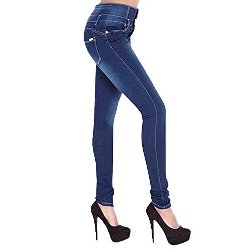 Petalum Damen Slim Fit Jeanshose High Waist Stretch Skinny Jeans Dünn Denim Pants Leggings Röhrenjeans Bleistifthose (EU 38=Etiektte M, 01B0528 Blau) von Petalum