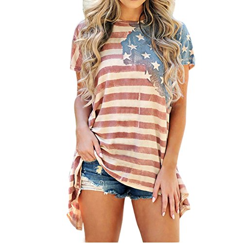 Petalum Damen Sommer T-Shirt Amerikanisch Flagge Kurze Ärmel Shirt Top Casual Rundhalsschnitt Oversize Oberteil Unregelmäßig Tunika Oberteile für Party Karneval USA Flagge von Petalum