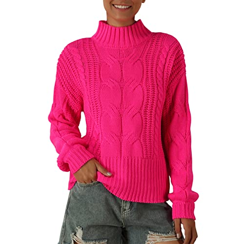 Petalum Damen Strickpullover Grobstrick einfarbig Rollkragenpullover Langarm Winterpullover Casual Elegant Pulli Sweater von Petalum