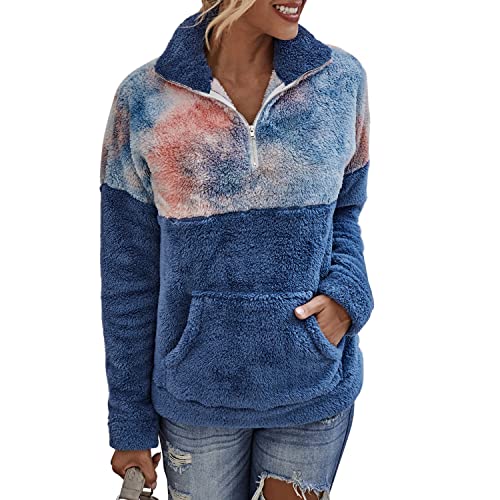 Petalum Damen Sweatshirt Fleece Pullover Langarm Casual Plüsch Pulli warm Sweater mit Resißverschluss und große Taschen von Petalum