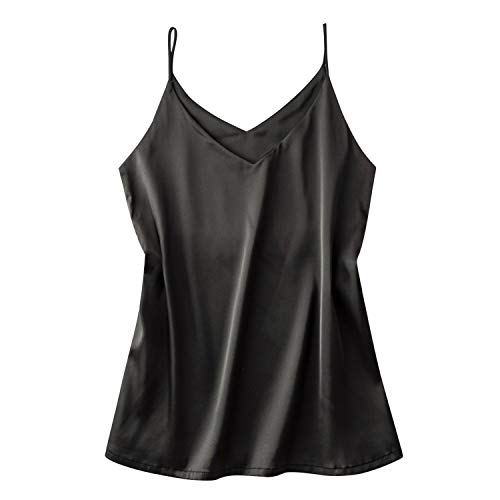 Petalum Damen Tops Singlet Seide V-Ausschnitt Sommer Oberteile Elegant Weste Schulterfrei Bluse Unterhemd von Petalum