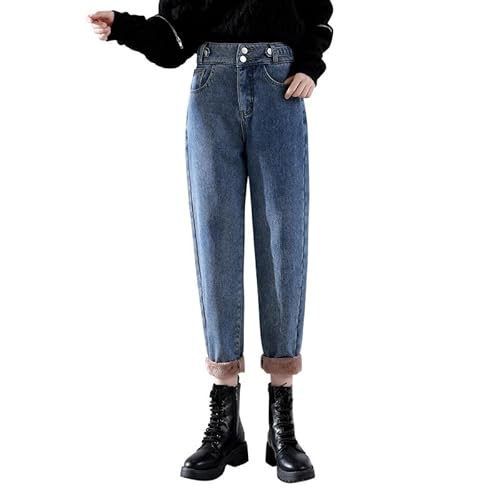 Petalum Damen Warme Gefütterte Jeans Winter Plüsch high Waist Denim Straight Fleecehose Stretchy Lang Streetwear Jeanshose von Petalum