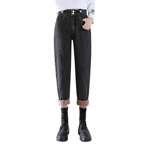 Petalum Damen Warme Gefütterte Jeans Winter Plüsch high Waist Denim Straight Fleecehose Stretchy Lang Streetwear Jeanshose von Petalum