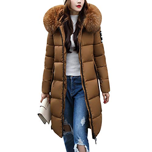Petalum Damen Winterjacke Lang Warm Fell Kapuze Wintermantel Steppmantel Winddicht Wasserdicht Winterparka Übergangsjacke mit Seitentaschen von Petalum
