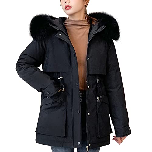 Petalum Damen Winterjacke mit Kapuze Ihnenfutter Parkamantel Winddicht Reißverschluss Mantel Outdoorjacke von Petalum