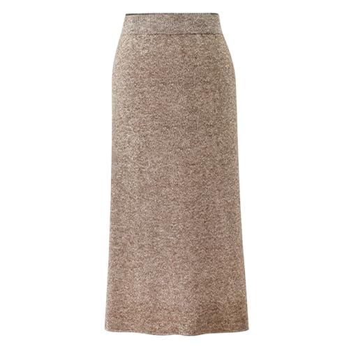 Petalum Damen Wollrock Winter lang Bleistiftrock mit Seitenschlitz Freizeitrock gestrickt Wolle Elegant hoher Taille Rock Business stretch Figurbetont Röcke S Khaki von Petalum