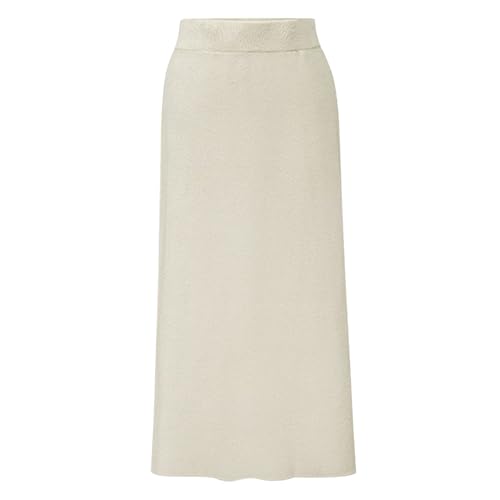 Petalum Damen Wollrock Winter lang Bleistiftrock mit Seitenschlitz Freizeitrock gestrickt Wolle Elegant hoher Taille Rock Business stretch Figurbetont Röcke XL Weiß von Petalum