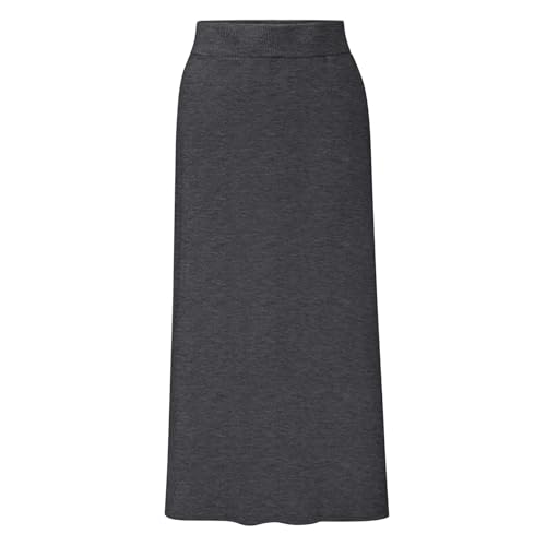 Petalum Damen Wollrock Winter lang Bleistiftrock mit Seitenschlitz Freizeitrock gestrickt Wolle Elegant hoher Taille Rock Business stretch Figurbetont Röcke XXL Grau von Petalum
