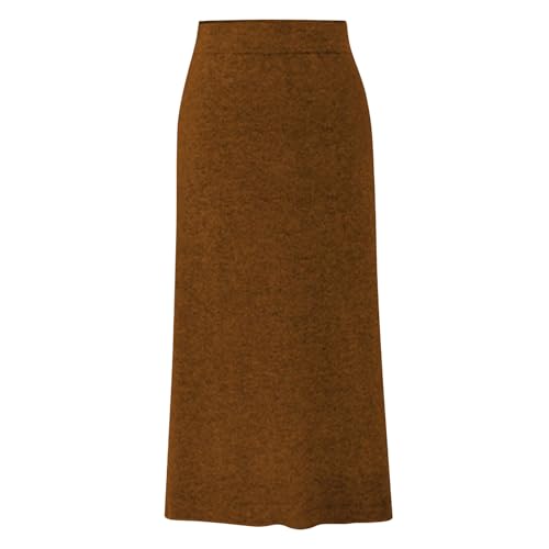 Petalum Damen Wollrock Winter lang Bleistiftrock mit Seitenschlitz Freizeitrock gestrickt Wolle Elegant hoher Taille Rock Business stretch Figurbetont Röcke XXL Braun von Petalum