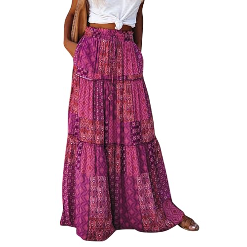 Petalum Damenrock, Sommer, Maxi, lang, Plissee, bedruckt, Boho, Blumen, fließend, elegant, Wickelrock, Boho, Floral, hohe Taille, elastisch, Hippie-Stil, Ethno-Stil, tropisch, blasslila, 40/42 DE Petalum Damenrock, Sommer, Maxi, lang, Plissee, bedruckt, Boho, Blumen, fließend, elegant, Wickelrock, Boho, Floral, hohe Taille, elastisch, Hippie-Stil, Ethno-Stil, tropisch, blasslila, 40/42 DE von Petalum