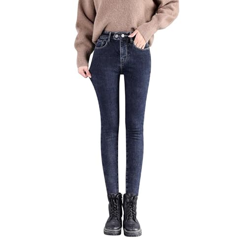 Petalum Fleece gefütterte Jeans Damen Winter Thermojeans high Waist Skinny Joggingshose Denim Fleecehose Slim Fit Stretch warm Leggings von Petalum