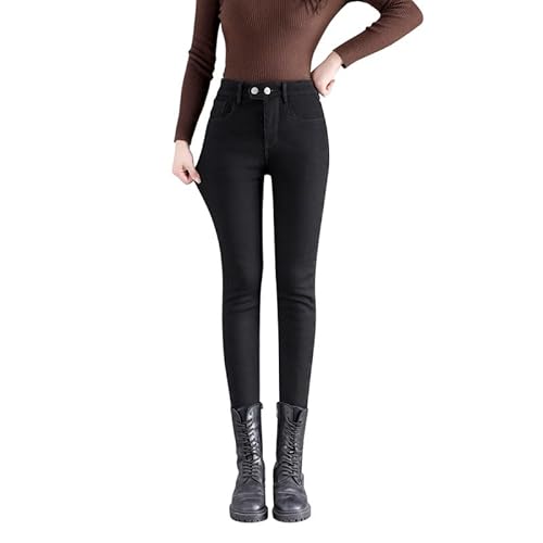 Petalum Fleece gefütterte Jeans Damen Winter Thermojeans high Waist Skinny Joggingshose Denim Fleecehose Slim Fit Stretch warm Leggings von Petalum