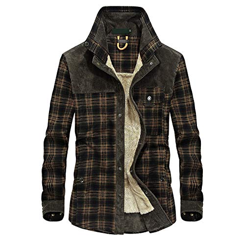 Petalum Herren Flanellhemd kariert Langarm Winterhemd casual Revers Thermohemd Dick Futter Winterjacke Fleecefutter Holzfällerhemd Arbeitshemd von Petalum