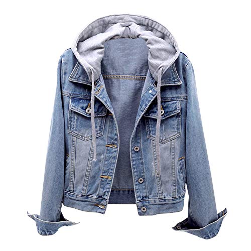 Petalum Jeansjacke Damen Jeans Jacke mit Kapuze Langarm Denim Jacket Teenager Slim Fit Hoodie von Petalum