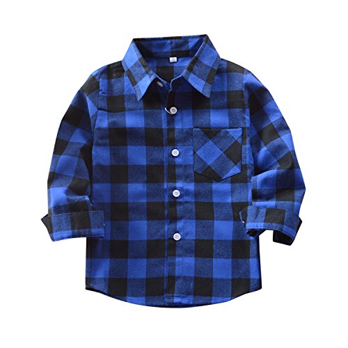 Petalum Kinder Hemd Jungen Langarm Karierthemd Button Down Baumwolle Trachtenhemd Mädchen casual Freizeithemd mit Brusttaschen 10-11 Jahre Blau-Schwarz von Petalum