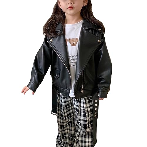 Petalum Kinder Kunstlederjacke schwarz Bikerjacke Reißverschluss Frühling und Herbst Lederjacke mit Gürtel von Petalum