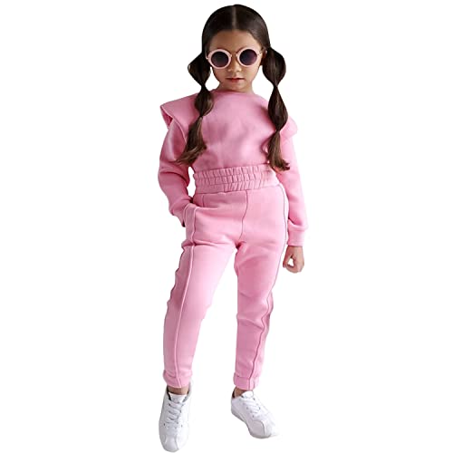 Petalum Kinder Mädchen Langarm Sweatshirt Tops + Sweathose Jogginghose Zweiteiler Sportanzug Babykleidung Outfits Set für Frühling Herbst Rosa 4-5 Jahre von Petalum