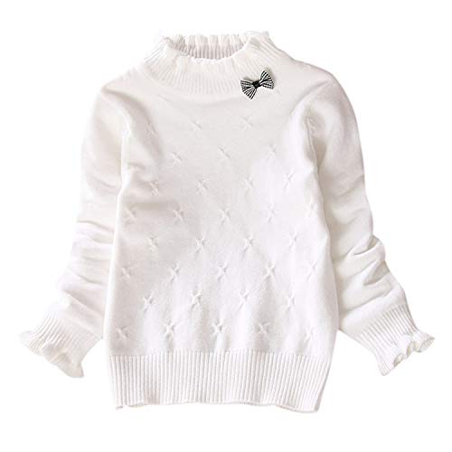 Petalum Kinderpullover für Mädchen Baumwolle Langarm Strickpullover Kinder Sweater Winter Rollkragen Babykleidung 2-3 Jahre Weiß von Petalum