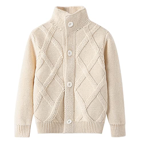 Petalum Kleinkind Jungen Strickpullover Baumwolle Langarm Herbst Winter Strickjacke Cardigan mit Knopfleiste Outwear Beige 11-12 Jahre von Petalum