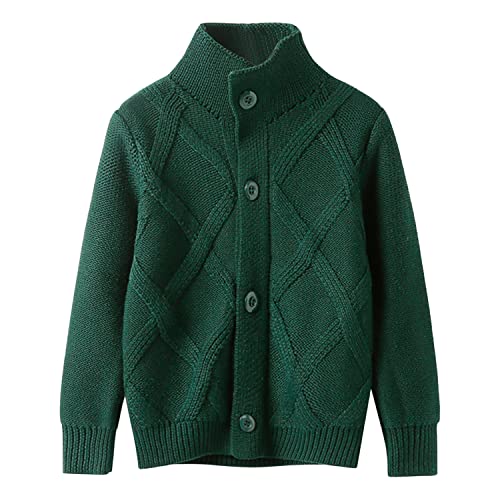 Petalum Kleinkind Jungen Strickpullover Baumwolle Langarm Herbst Winter Strickjacke Cardigan mit Knopfleiste Outwear Grün 5-6 Jahre von Petalum