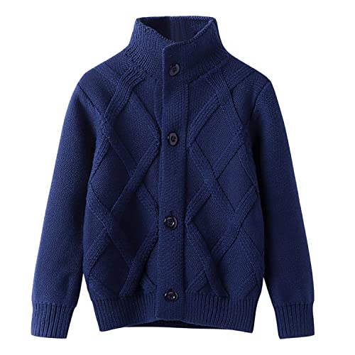Petalum Kleinkind Jungen Strickpullover Baumwolle Langarm Herbst Winter Strickjacke Cardigan mit Knopfleiste Outwear Navyblau 5-6 Jahre von Petalum