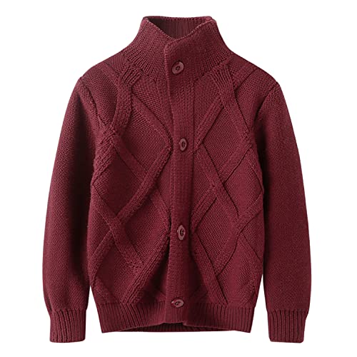 Petalum Kleinkind Jungen Strickpullover Baumwolle Langarm Herbst Winter Strickjacke Cardigan mit Knopfleiste Outwear Rot 5-6 Jahre von Petalum