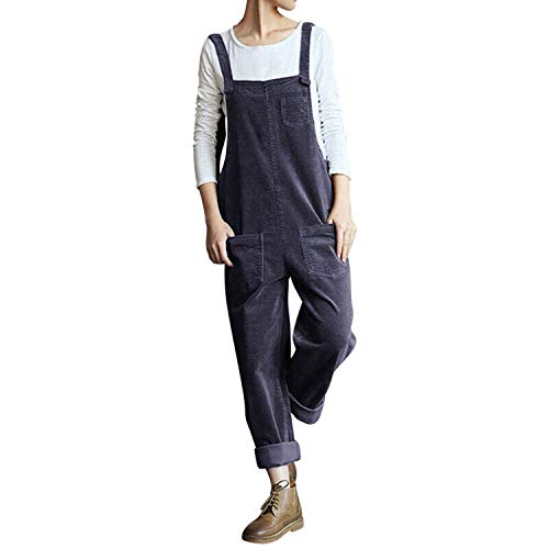 Petalum Latzhose für Damen, mit Trägern, Velours, gerippt, Overall, ärmellos, lässig, lockerer Jumpsuit mit Taschen für Frühling Gr. 38, Marineblau von Petalum