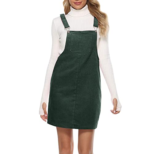 Petalum Latzkleid Damen Cord A Linie Minirock Button Down Trägerkleid Herbst Winter Overall Latzkleid mit Tasche von Petalum