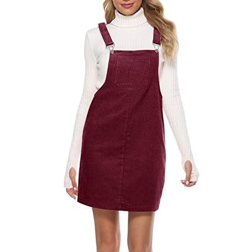 Petalum Latzkleid Damen Cord A Linie Minirock Button Down Trägerkleid Herbst Winter Overall Latzkleid mit Tasche von Petalum