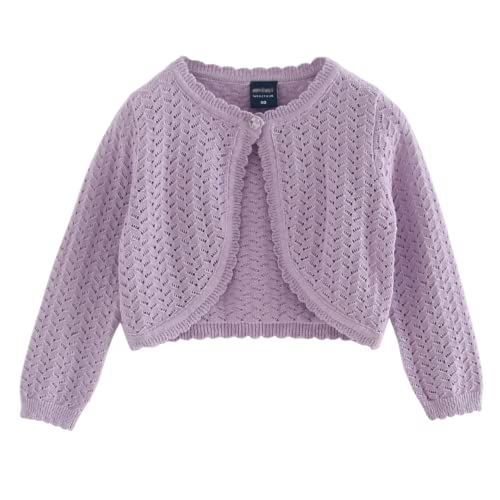 Petalum Mädchen Strickjacke Bolero Kinder Schulterjacke Baumwolle Langarm Festlich Bolerojäckche Freizeit offene Strickjacke Kurz Zum Kommunionkleid Taufkleid Violett 6-7 Jahre von Petalum